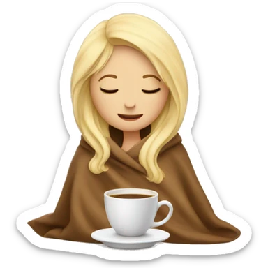 girl inside a blanket sipping coffee eyes closed blonde hair sticker