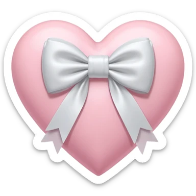 “3D emoji style, pastel pembe kalp, ortasında beyaz renkli fiyonk kurdele, yumuşak parlak yüzey, minimal detay, beyaz arka plan” sticker
