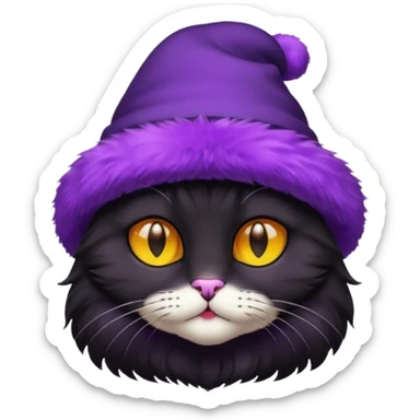 black cat with purple hat sticker