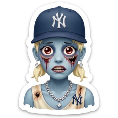 Zombie con aretes con una gorra new York yankee y una cadena de diamante sticker