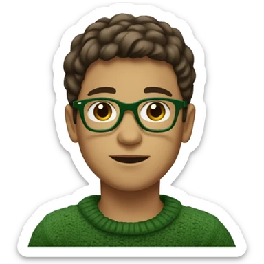 winter, christmas, young boy, short  brown hair, brown eyes, hispanic, dark green sweater, full body, green glasses sticker