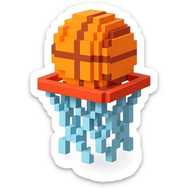 A voxel-style basketball in a net sticker