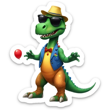 dinosaur with a pair of sunglasses and clown shoes sticker