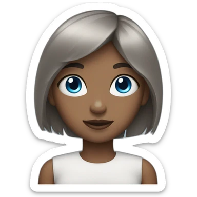 girl with dark brown hair, thick bangs, blue eyes sticker