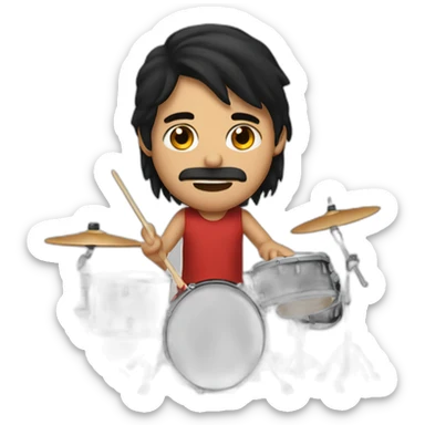 Long dark haired left-handed drummer on a drumkit sticker