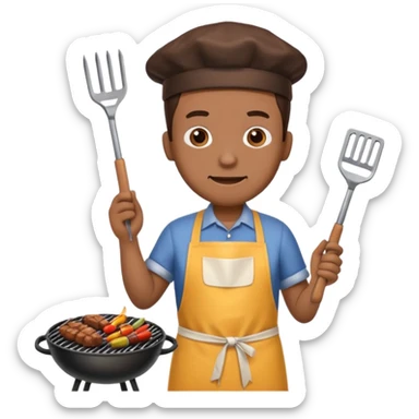 man grilling bbq with grill and apron sticker