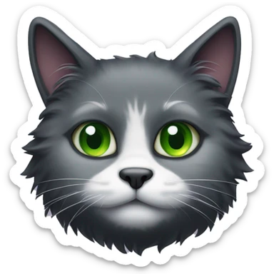Fluffy black cat with some white whiskers and green eyes sticker