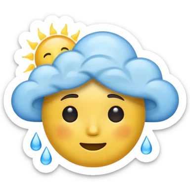 weather emoji with a split face: half sunny happy, half rainy worried, classic emoji style, no text sticker