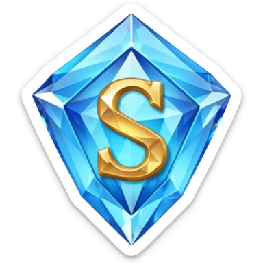 Create a custom emoji badge featuring a stylized, glossy letter “S”. Style it after the Diamond rank from League of Legends. Use crystalline blue tones, sharp reflections, faceted textures, and a high-end glowing frame. sticker