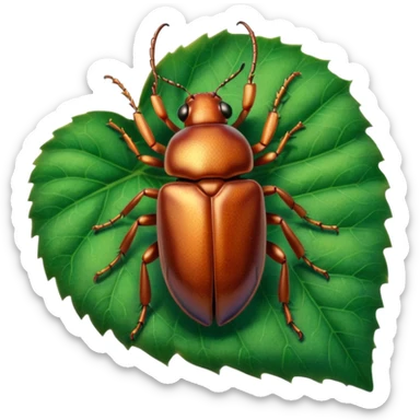 a brown beetle on leaf sticker