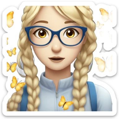 gorgeous anime lady with blue eyes and glasses butterflies and beautiful blonde hair sticker