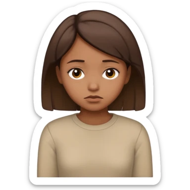 a brown girl with short brown hair wearing a beige full sleeve and looking sad sticker