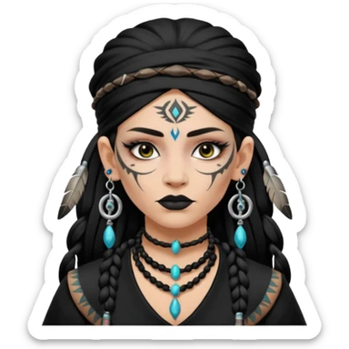 white shaman woman black clothes black accesories face tattoos sticker