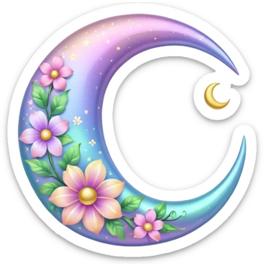 glossy Pastel iridescent floral shiny l crescent damask moon sticker