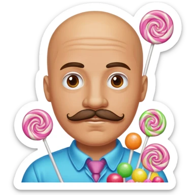 bald guy with a mustache made out of candy sticker
