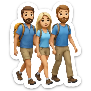 emoticon of two hikers, one gentleman and one lady, walking side by side, minimal lines sticker