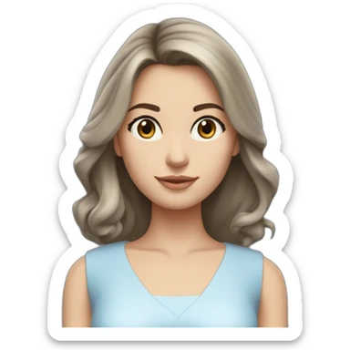 Sofia: slender body, white skin, brunette hair. Unique beauty and charisma, irresistible presence, full body, wearing a light blue midi dress sticker