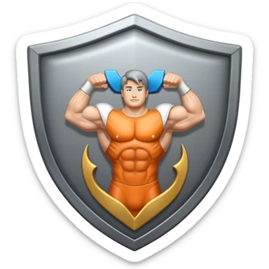 Steel gray shield with muscle icon sticker