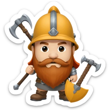 gimli the dwarf, brown beard, gray metal helmet, battle axe sticker