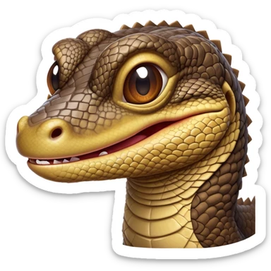 Cinematic Realistic Comical Monitor Lizard Portrait Emoji, Head tilted dramatically with an exaggeratedly amused expression, featuring a striking, glossy scaled hide with bold, angular textures and wide, expressive eyes full of playful disbelief, rendered with lifelike precision and natural vibrant hues, high shine, dramatic yet playful, styled with an air of cheeky wilderness mischief, soft glowing outline, capturing the essence of a spirited and over‐the‐top monitor lizard that looks ready to scurry its way into viral fame! sticker