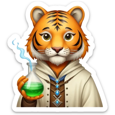 Medieval tiger alchemist with potion sticker