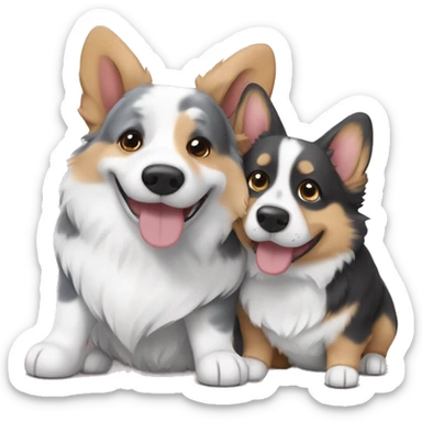 Corgi pembrok and blue Merle corgi hugging sticker