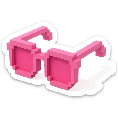 Voxel-style pink glasses with pink lenses, no background, colorful and vibrant sticker