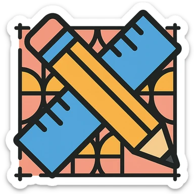 Google Material Design icon for 'Custom Patterns' illustrating a simple pencil and ruler over a pattern. sticker
