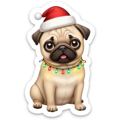 Pug with Christmas lights around sticker