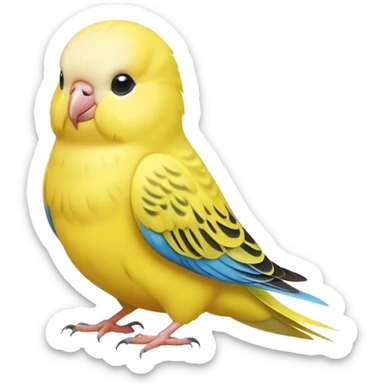 adorable-[budgie]-realistic-full-body-perched-emoji,-wings-tucked-neatly,-head-tilted-dramatically,-sleek-[yellow]-feathers,-simplified-yet-realistic-focused-features,-highly-detailed,-glowing-with-an-almost-sarcastic-glow sticker