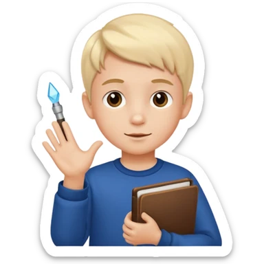 3D imoji of  The little boy who is a magic designer, he is a graphic designer, he should not be holding anything hand down sticker