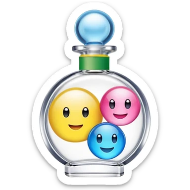 Benetton Sisterland perfume bottle, colorful, playful, feminine, modern emoji style sticker