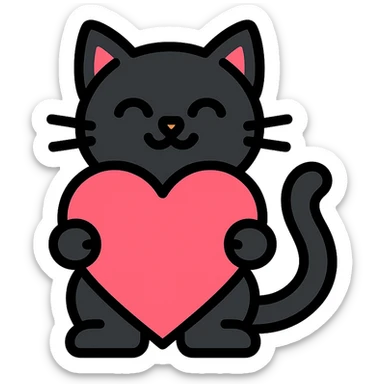 sweet black kitty with a pink heart sticker
