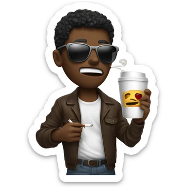  brutal boy in sunglasses holds a cup of coffee and has a cigarette in his mouth sticker