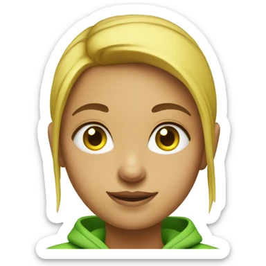 a girl with a ponytail on her head with green eyes and a yellow hoodie sticker