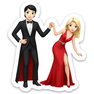 2 Person, prince, upright, black Hair, blue eyes, whole body, Woman, blonde Hair, Green eyes, bending knee, sleveless White Dress, sticker