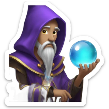 mage with thinking face holding crystal ball sticker