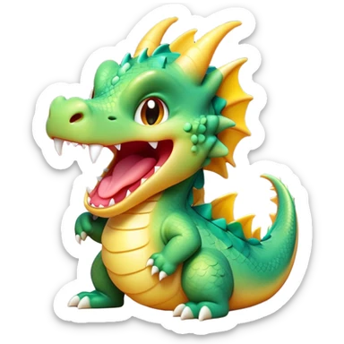 Cinematic Cute Yawning Dragon Portrait Emoji, Head tilted slightly with a dramatic, wide-open yawn, showcasing a soft, lustrous scaled body with gently drooping fins and half-closed, drowsy eyes, each scale rendered in exquisite detail under natural light; high shine, relaxed yet expressive, styled with a dash of fantastical charm, soft glowing outline, capturing the essence of a sleepy yet affectionate dragon that appears ready to stretch out and rest in its enchanted lair! sticker