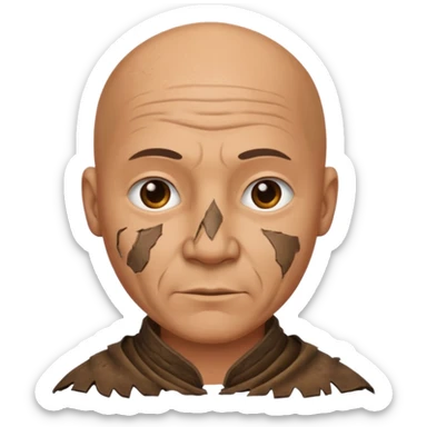ancient man bold head, tattered animal skin leather sticker