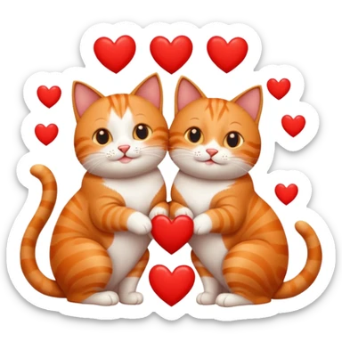 two happy cats in love surrounded by hearts sticker