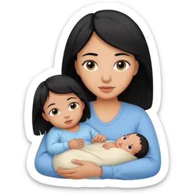 mom holding newborn baby girl with brown eyes tan skin and black hair and for the newborn baby, blue eyes newborn girl baby tan skin black hair sticker