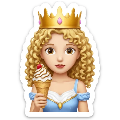 curly haired crowned princesswith ice cream sticker
