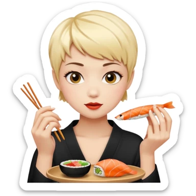 girl pixiecut Hair eating sushi sticker