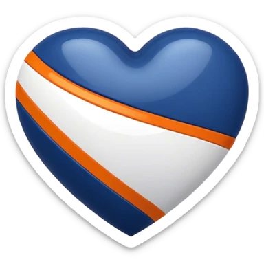 Glossy, sporty dark blue heart with diagonal white and orange athletic stripes going down one side sticker