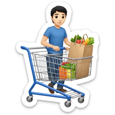 man-with-a-shopping-cart-full-body black hair sticker