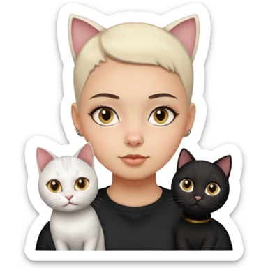 Cat color white with HAZEL EYES , BLACK BUZZ CUT LIGHT SKIN ROUND FACE GIRL sticker