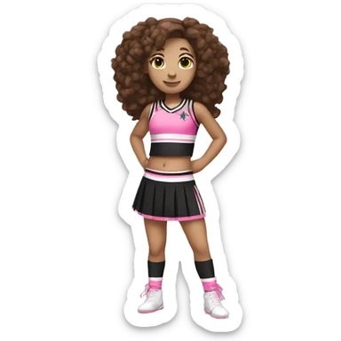 Cheerleader in black and pink kit white skin and brown hair full body with pompons  sticker