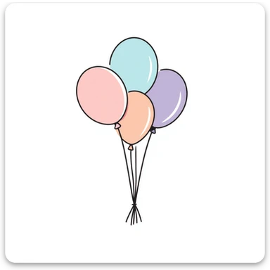 Colorful birthday balloons with strings. Hand-drawn doodle style using pastel colors (pink, light blue, lavender, peach). Simple festive balloon bunch with different shapes and sizes. Celebratory design perfect for birthdays. sticker