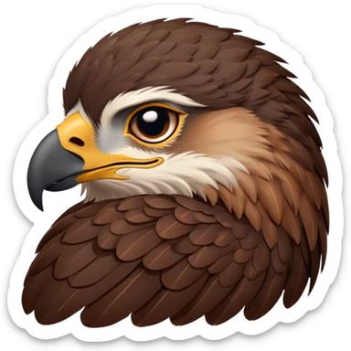 Meme-Worthy Cute Sleeping Hawk Portrait Emoji, Head resting peacefully with a contented smile, showcasing a robust, agile form with eyes gently closed in serene slumber and a subtly curved beak, Simplified yet adorably endearing features, highly detailed, glowing with a soft, drowsy light, high shine, relaxed and utterly lovable, stylized with an air of playful laziness, soft glowing outline, capturing the essence of a sleeping hawk that feels destined to become the next viral icon of adorable rest! sticker