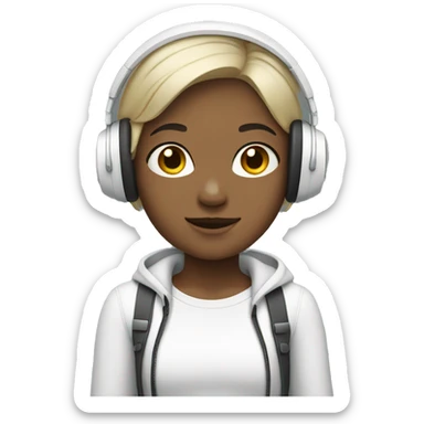 girl with short hair wearing white headphones sticker